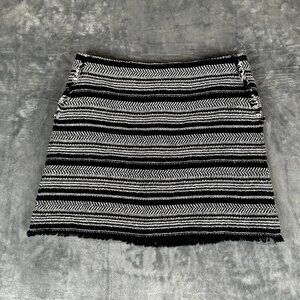 Ann Taylor LOFT Tweed Mini Skirt Black White Stripes Size 10 Lined Dark Academia